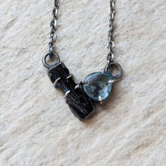 Raw Black Tourmaline and Iron Included Aquamarine Pendant