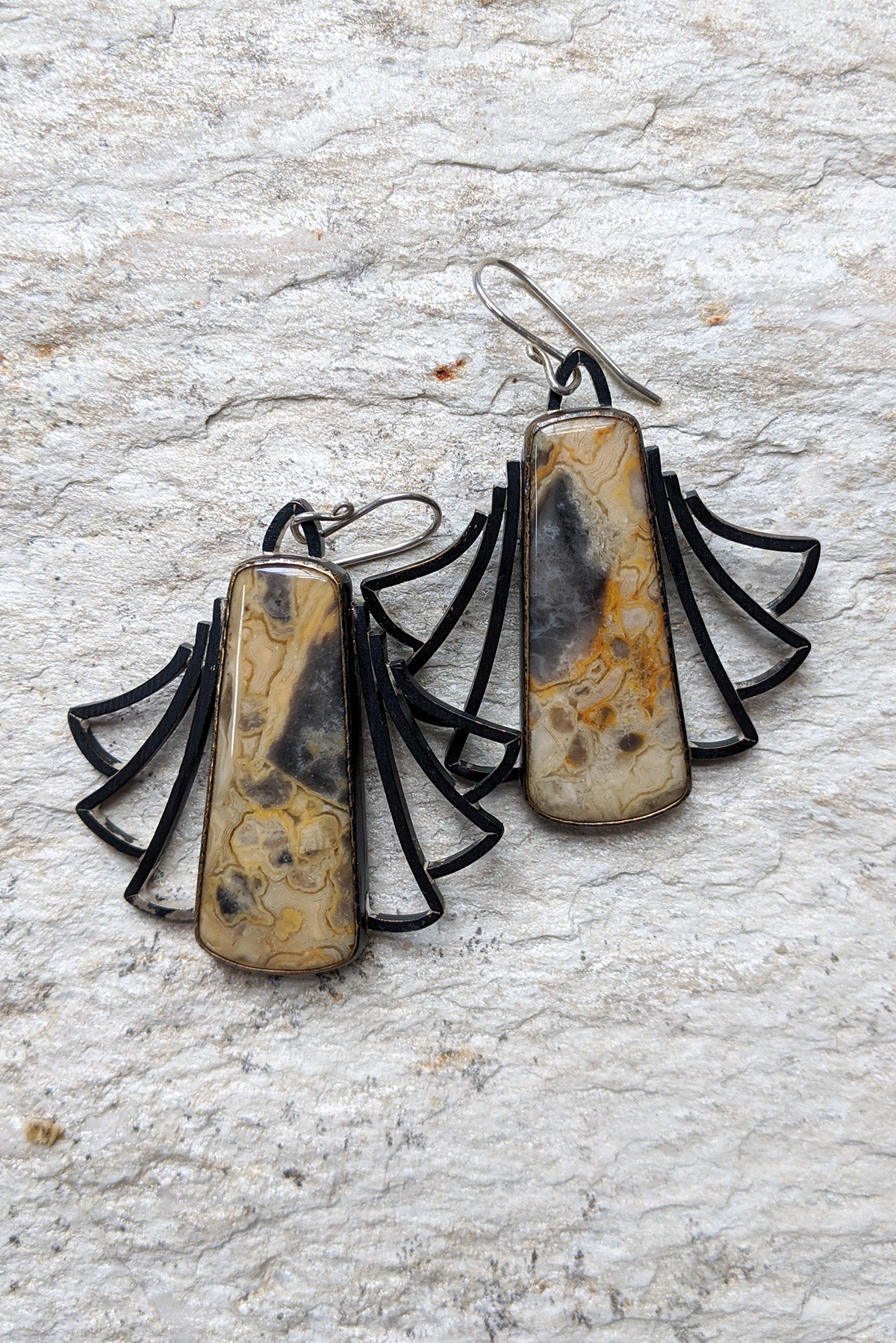 art deco earrings lace agate