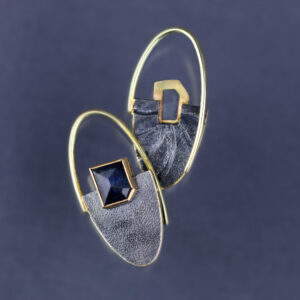 Geo Pebble Wave Sterling Silver and 14kt Gold Earring