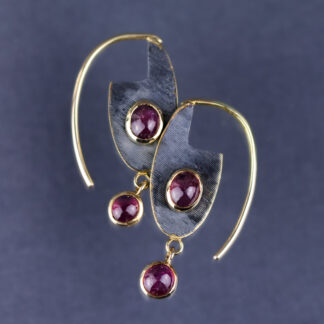 Linear Winza Ruby Drop Sterling Silver and 14kt Gold Earring