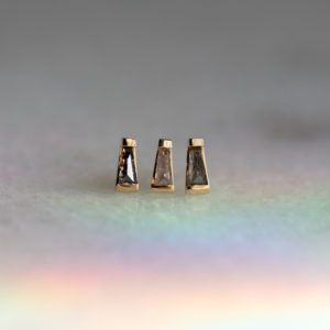 4mm x 2mm x 1mm Tapered Baguette  Salt and Pepper Diamond 14kt Gold Threadless End