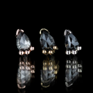 3mm x 2mm Rose Cut Pear Salt and Pepper Diamond 14kt Gold Threadless End