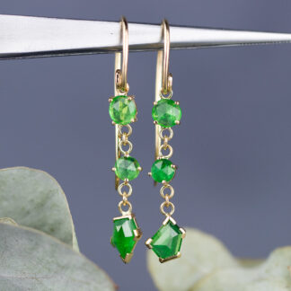Triple Tsavorite Drop Earring 14kt gold