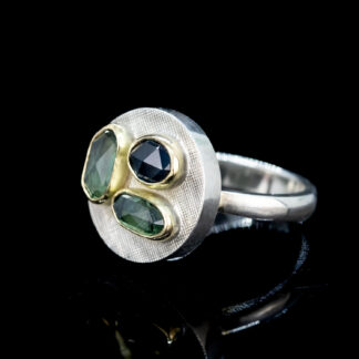 Sapphire Trilogy Mixed Metal Sterling Silver and 14kt Gold Ring Size 7