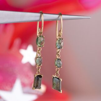 Triple Sapphire Drop 14kt gold earring