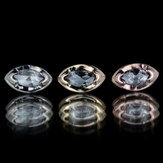 3mm x 1.5mm Rose Cut Marquis Salt and Pepper Diamond 14kt Gold Threadless End