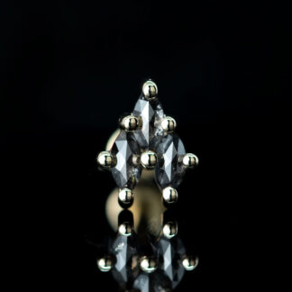 Tri Cluster Rose Cut Marquis Salt and Pepper Diamond 14kt Gold Threadless End