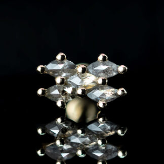 Quint Cluster Rose Cut Marquis Salt and Pepper Diamond 14kt Gold Threadless End