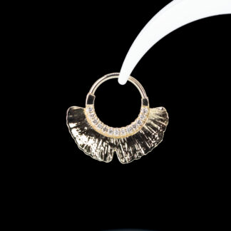 Gingko Textured Pavé Diamond 14kt Yellow Gold Hinge Ring