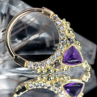 Bubbles Trillion Amethyst Pavé Diamond 14kt Yellow Gold Hinge Ring