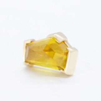 Geometric Cut Kenya Sapphire Partial Bezel Yellow Gold Threadless End 6.4mm x 4.2mm