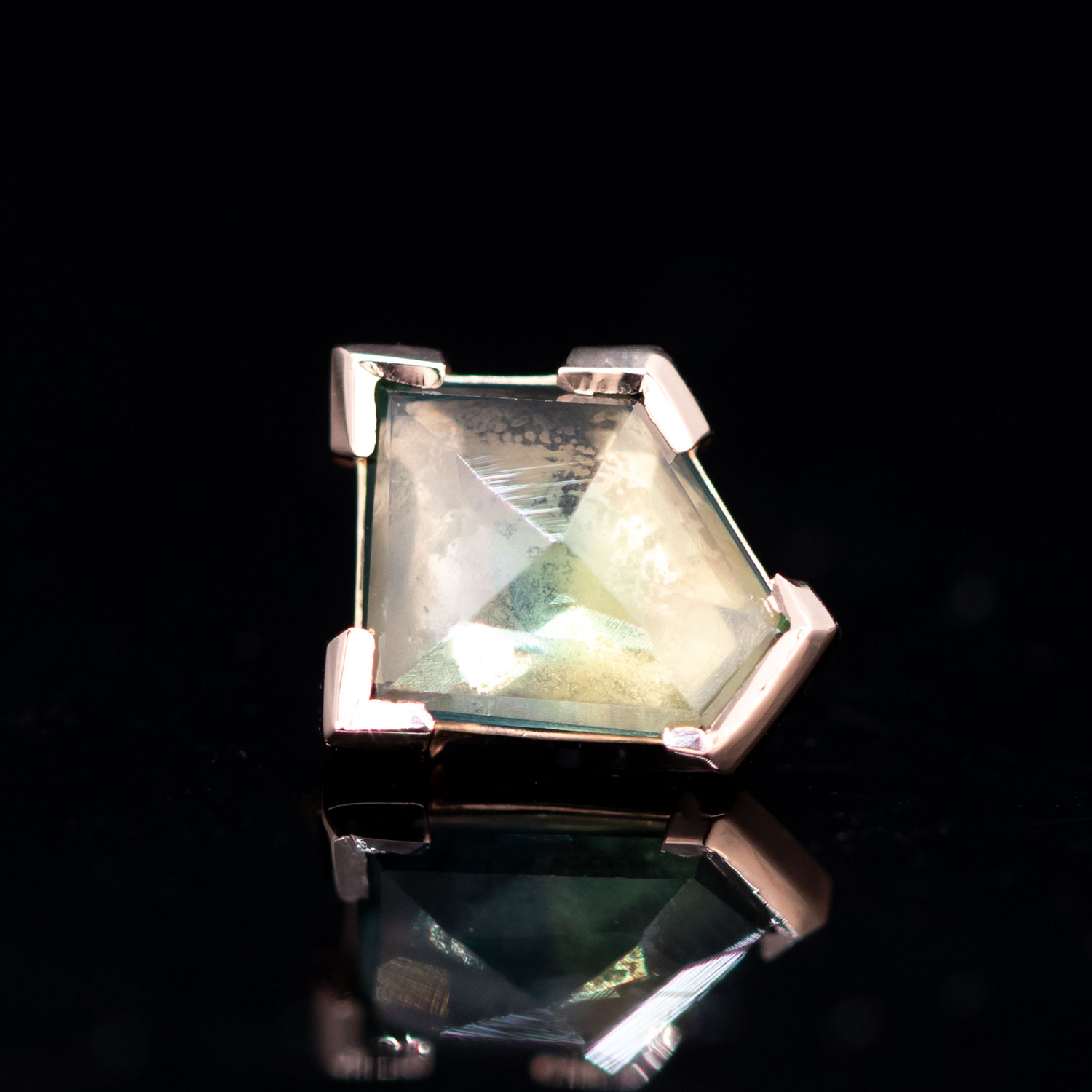 Geometric Cut Kenya Sapphire Partial Bezel Rose Gold Threadless End 7.4mm x 6.5mm