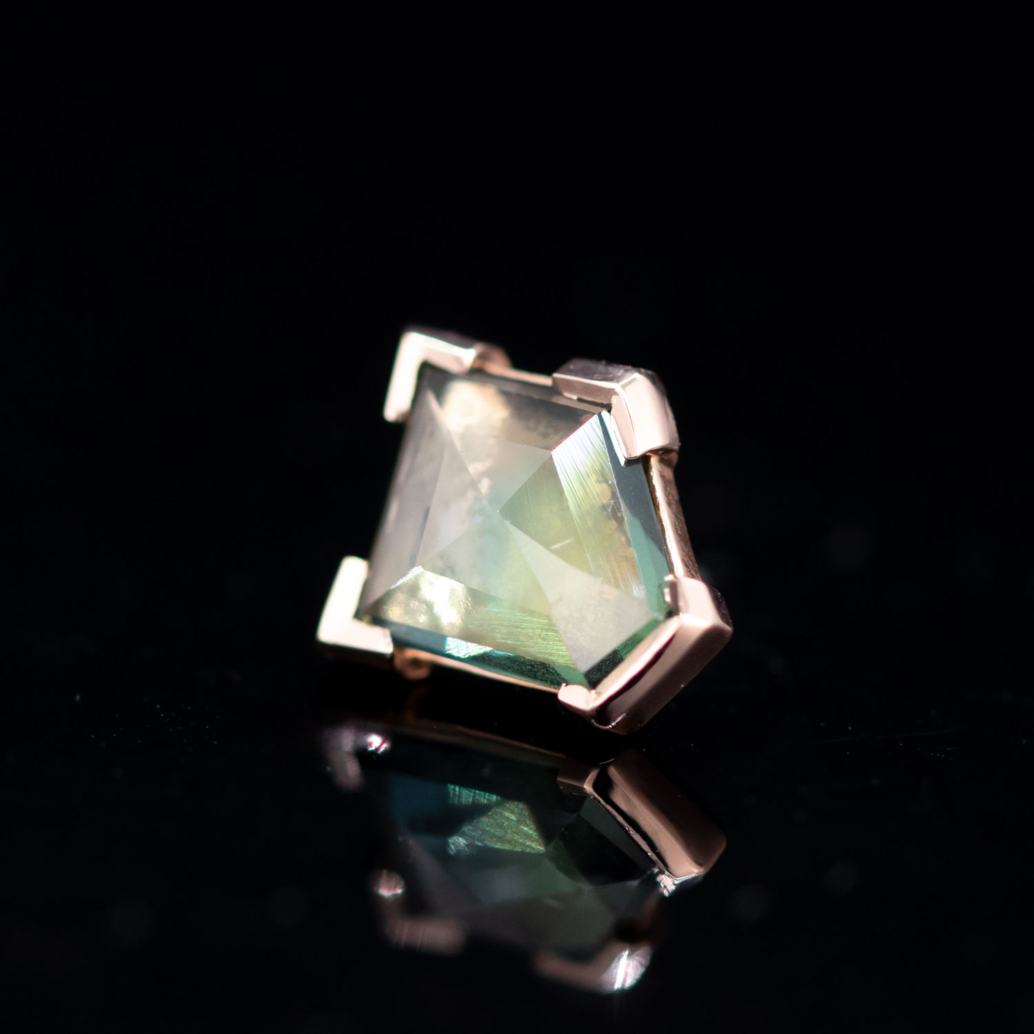 Geometric Cut Kenya Sapphire Partial Bezel Rose Gold Threadless End 7.4mm x 6.5mm - Image 2