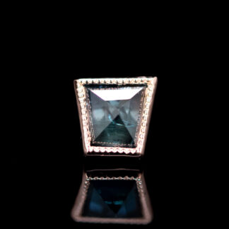 Geometric Cut Madagascar Sapphire Rose Gold Milgrain Bezel Threadless End 5.8mm x 7.6mm