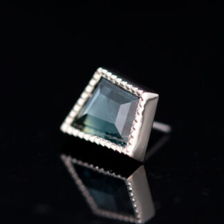 Tablet Cut Madagascar Sapphire White Gold Milgrain Bezel Threadless End 5.2mm x 6.5mm