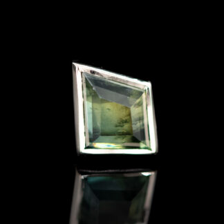 Tablet Cut Madagascar Sapphire White Gold Milgrain Bezel Threaded End 5.5mm x 8.5mm