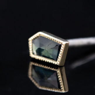 Geometric Cut Madagascar Sapphire Yellow Gold Milgrain Bezel Threaded End 8mm x 5mm
