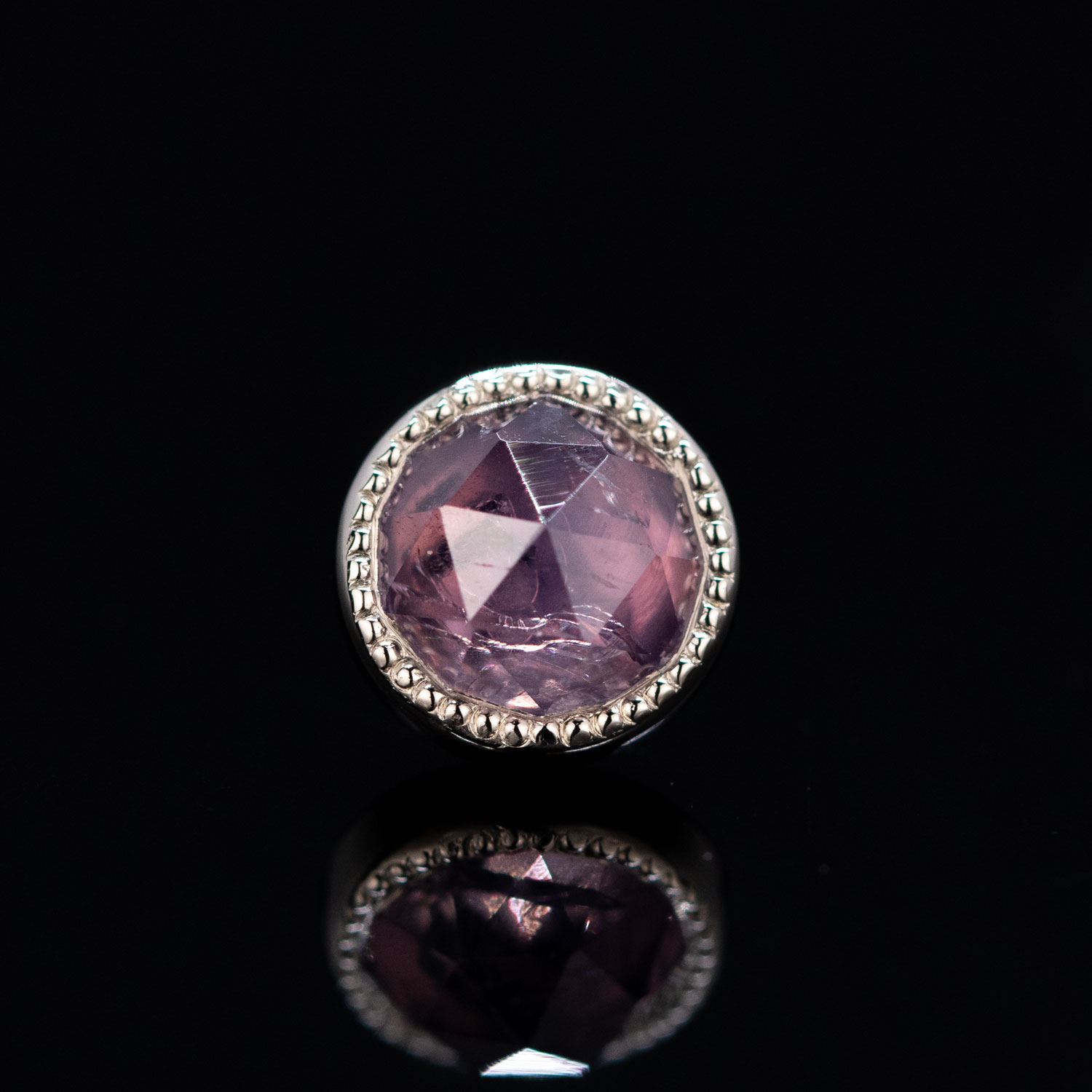 Rose Cut Winza Sapphire Millgrain White Gold Threadless End 5.9mm - Image 2