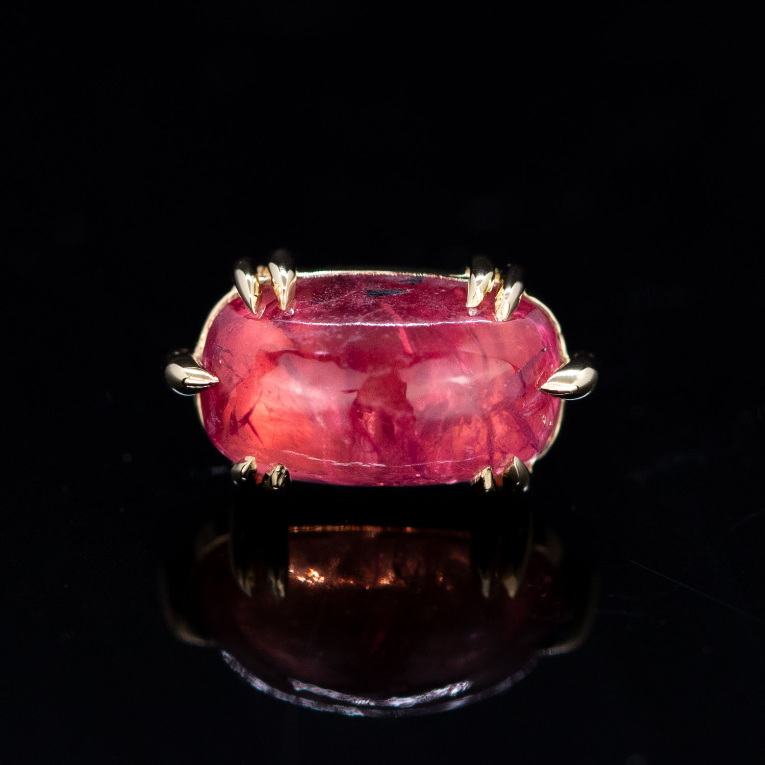 Oval Cabochon Winza Ruby Yellow Gold Threadless End 8.3mm x 4.5mm - Image 2