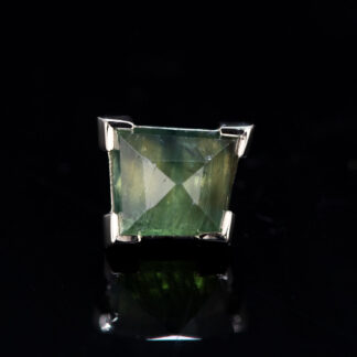 Geometric Cut Madagascar Sapphire White Gold Partial Bezel Threadless End 6.6mm x 5.5mm