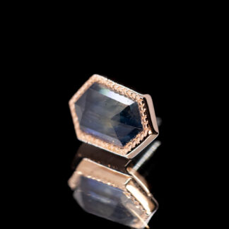 Geometric Cut Madagascar Sapphire Rose Gold Milgrain Bezel Threadless End 7.5mm x 4.9mm