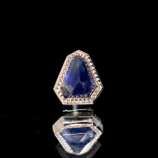 Geometric Cut Madagascar Sapphire White Gold Milgrain Bezel Threadless End 5.7mm x 5.3mm