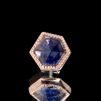 Geometric Cut Madagascar Sapphire Rose Gold Milgrain Bezel Threadless End 6.2mm x 5.7mm