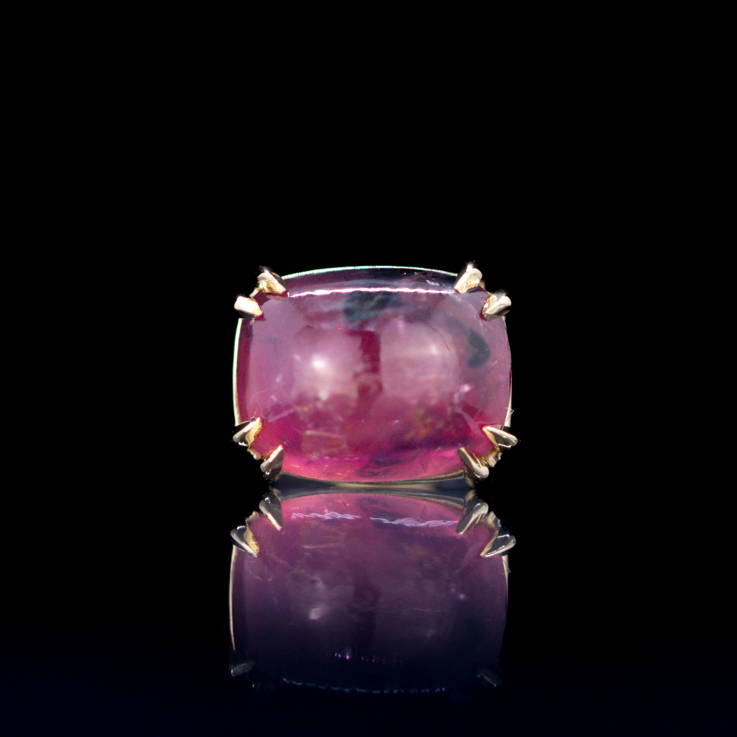 Oval Cabochon Winza Ruby Sapphire Yellow Gold Threadless End 6.5mm x 5mm