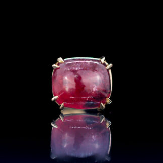 Oval Cabochon Winza Ruby Sapphire Yellow Gold Threadless End 6.3mm x 5.4mm