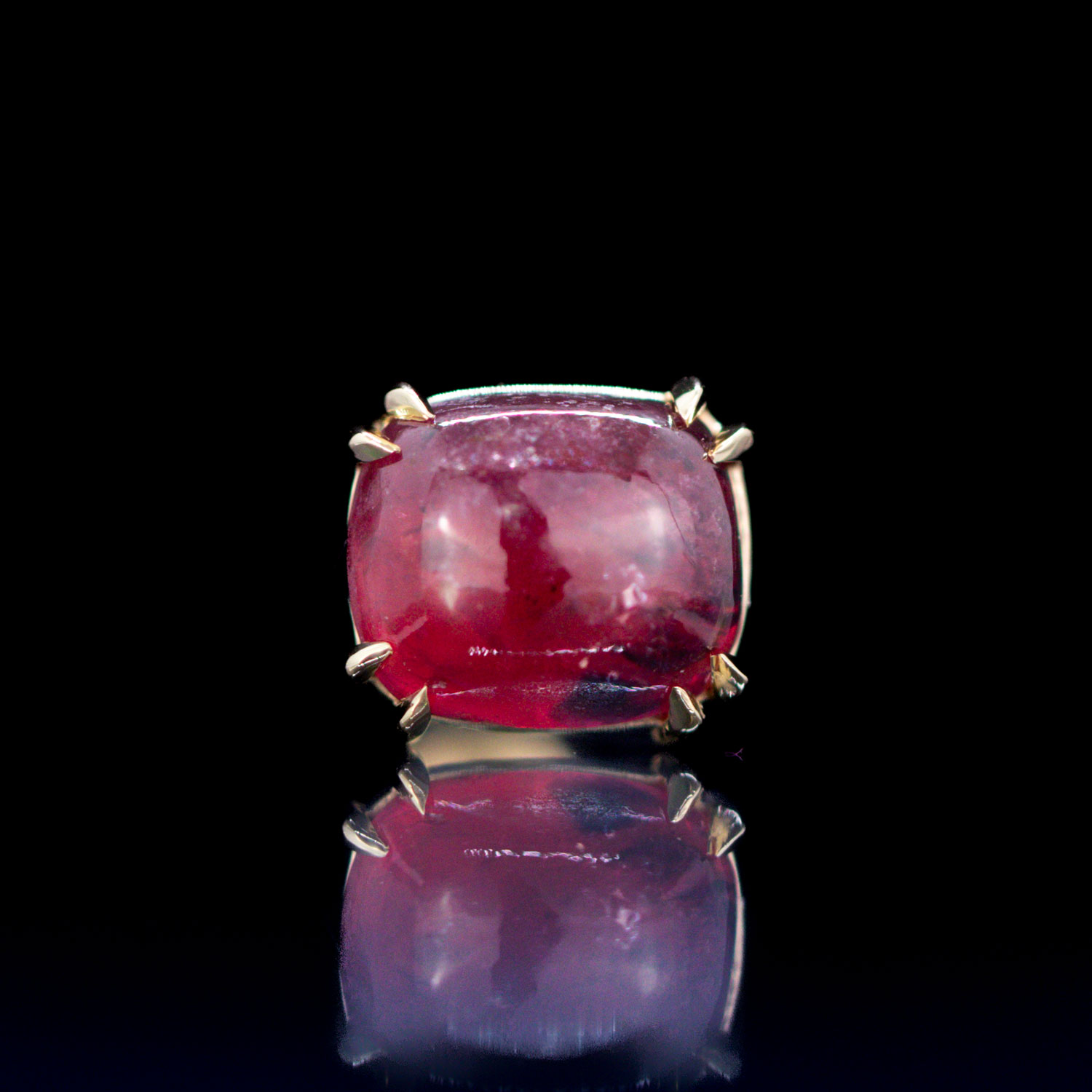 Oval Cabochon Winza Ruby Sapphire Yellow Gold Threadless End 6.3mm x 5.4mm