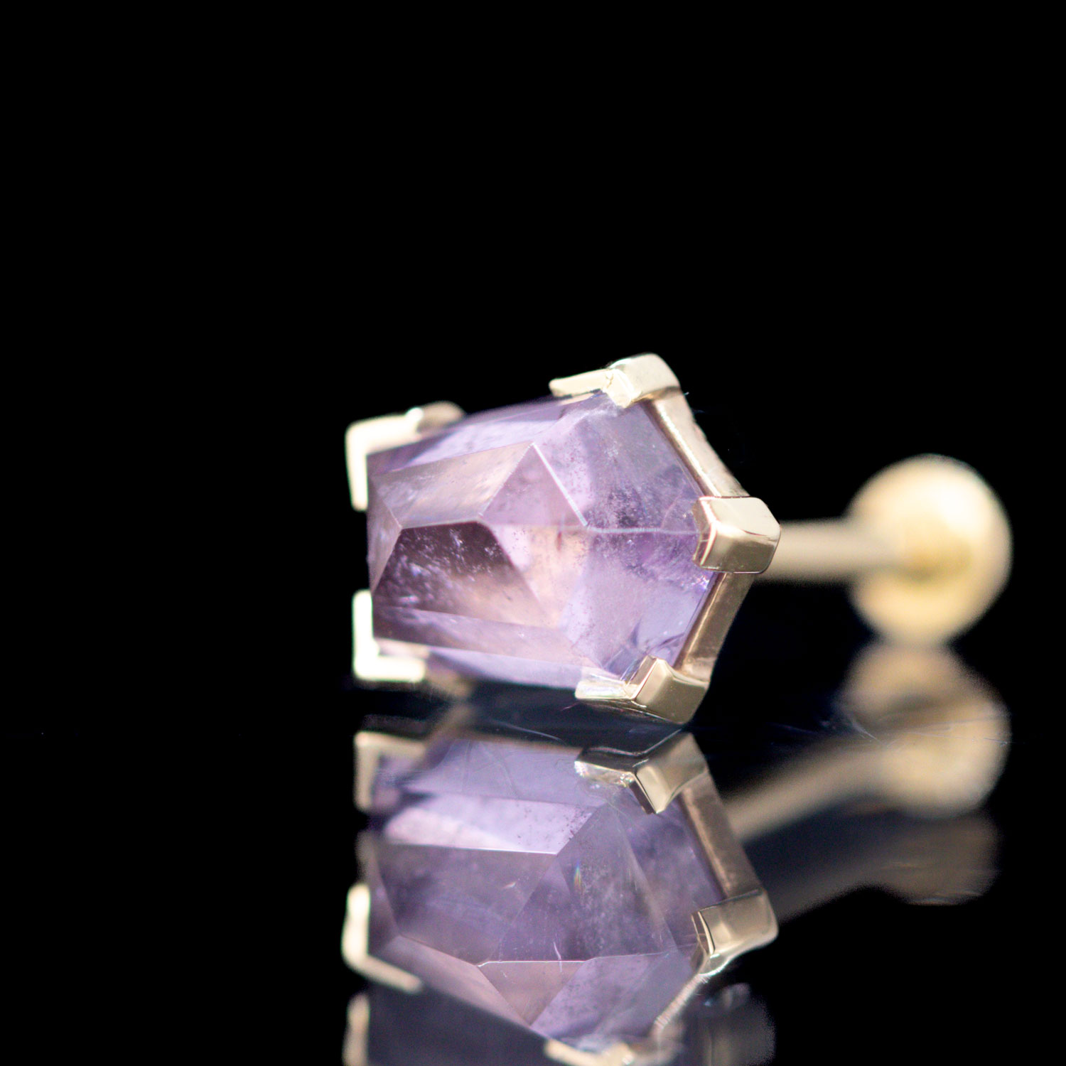 Lavender Geometric Spinel Threadless End Yellow Gold 14kt 7.1mm x 5.6mm - Image 2