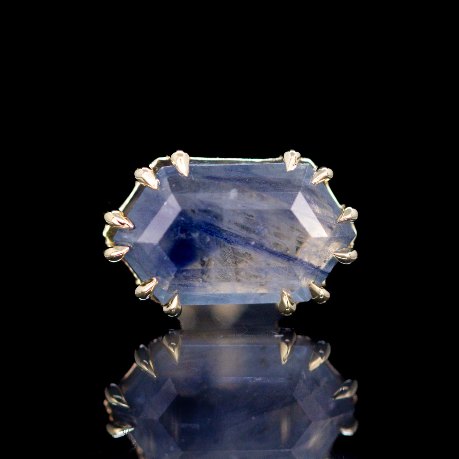 Geometric Cut Madagascar Sapphire Yellow Gold Threadless End 7.3mm x 5.2mm