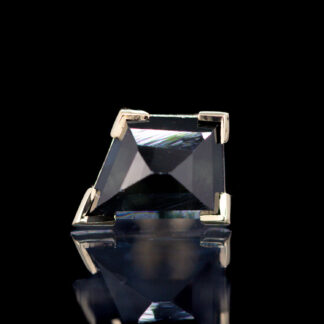 Geometric Cut Kenya Sapphire Partial Bezel Yellow Gold Threadless End 7.1mm x 5.2mm