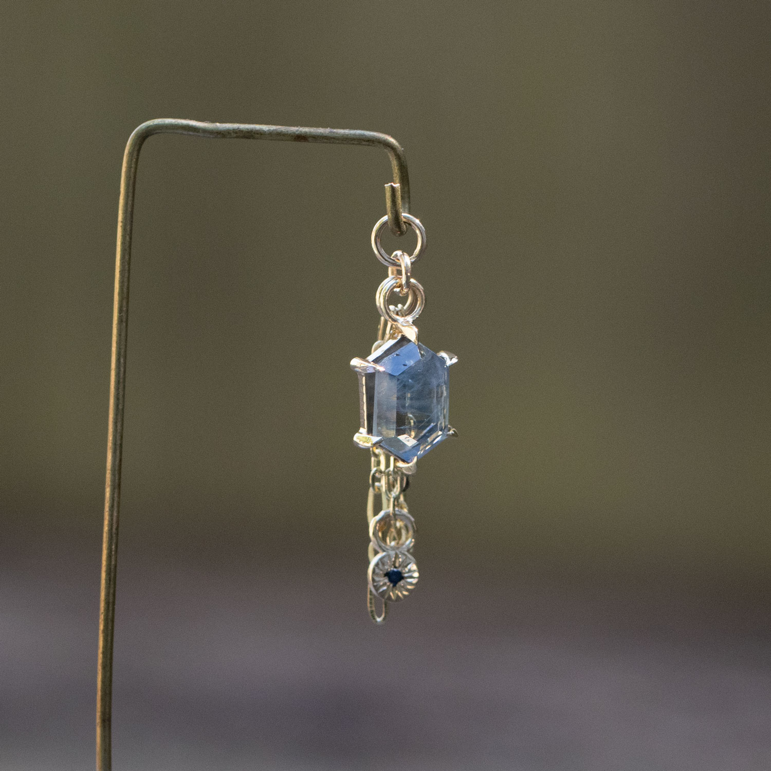 Geometric Cut Madagascar Origin Sapphire 14kt Yellow Gold Chain Charm 8.2mm x 5.8mm - Image 2
