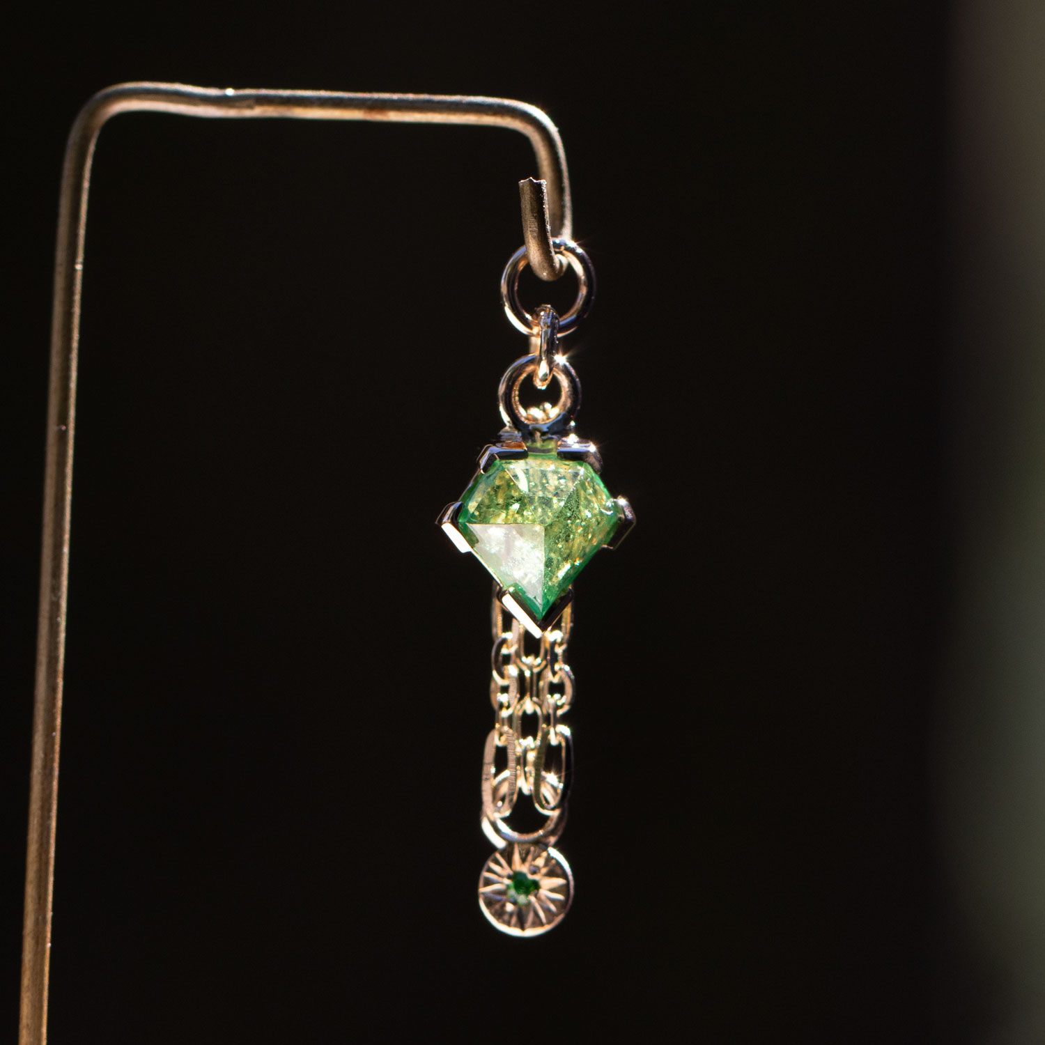 Rose Cut Tsavorite Garnet 14kt Yellow Gold Chain Charm 6mm x 6mm - Image 2
