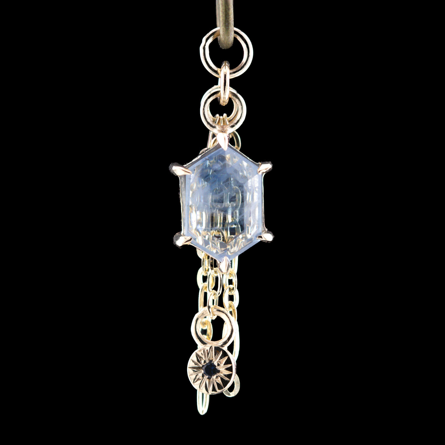 Geometric Cut Madagascar Origin Sapphire 14kt Yellow Gold Chain Charm 8.2mm x 5.8mm